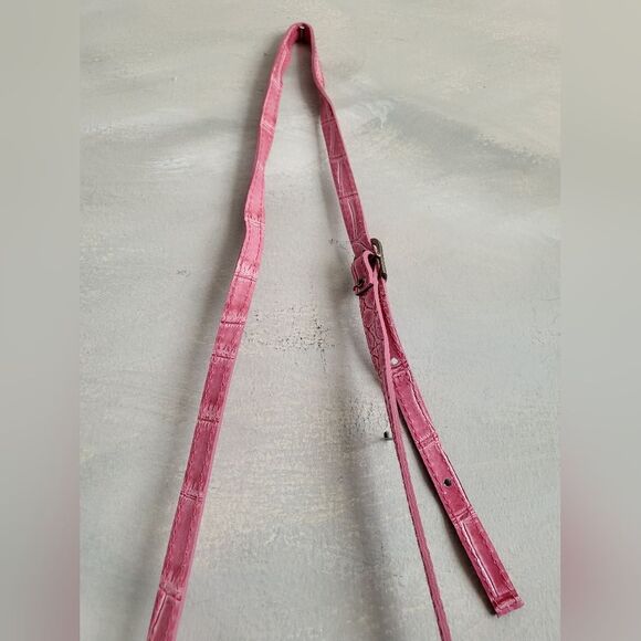 Pink Alligator Croc Embossed Small Leather Bag Made in Italy 8 x 8 - Picture 8 of 16